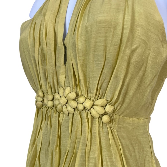 Green Fit and Flare Dress | Lined | Sleeveless Beaded Front - Picture 4 of 6
